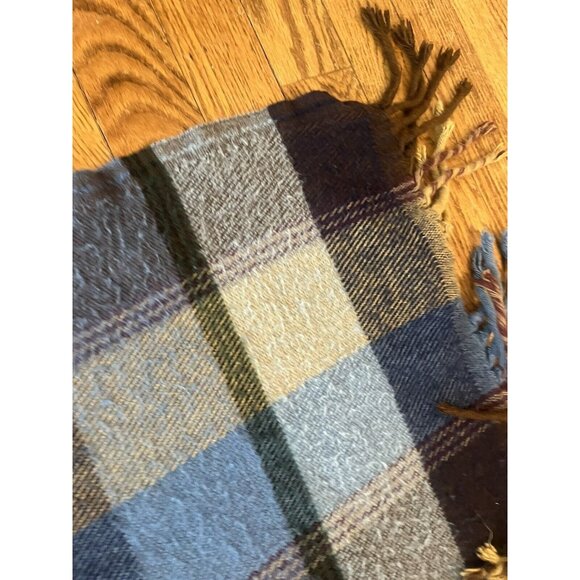 LL Bean Vintage Classic Light Blue Purple Plaid Soft Wool Throw Blanket ~49 x 51 - Picture 6 of 13
